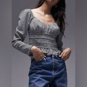 Topshop gingham shirred top in monochrome